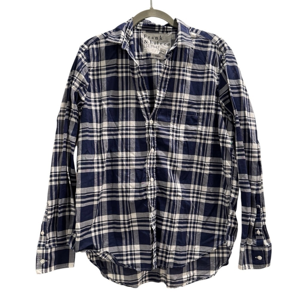 Frank & Eileen Navy and White Plaid Button Down 100% Cotton Women’s Blouse Top